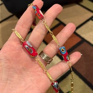 Vintage Red Bead and Gold Chain Necklace & Earrings